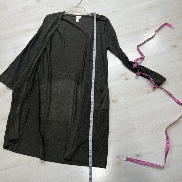 Chicos Open Cardigan Size 1 Medium Green Metallic Shimmer Duster Lightweight - Picture 9 of 10